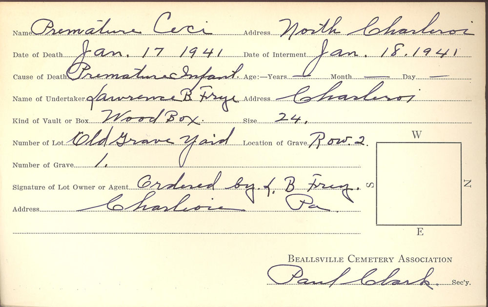 Burial card